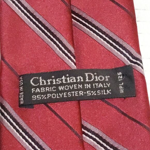 Vintage Christian Dior Mens Tie Stripes 3"x55" Red Grey Logo USA Italy - Picture 6 of 7